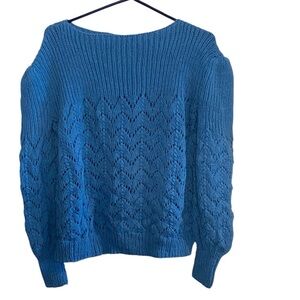 Vintage hand Knit open weave blue sweater indie cottagecore country classic